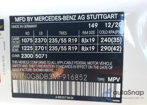 2021 Mercedes-Benz Glc 300 Suv z USA, uszkodzony, nr VIN W1N0G8DB3MF916852